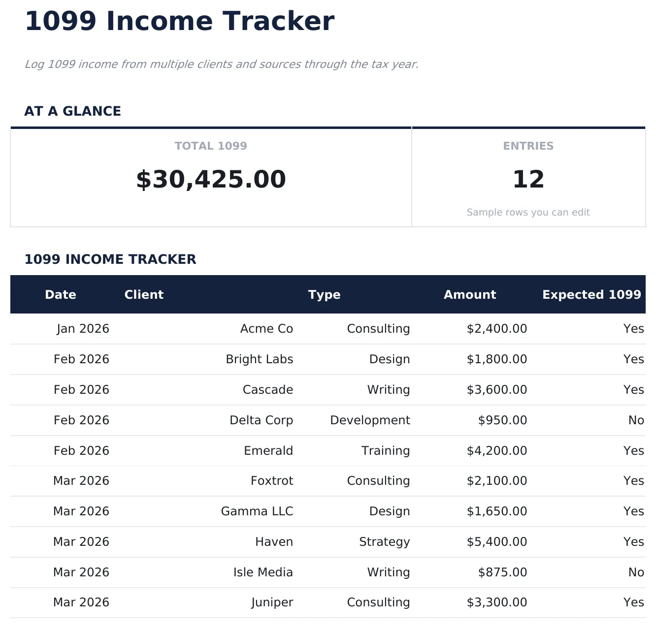 1099 Income Tracker preview