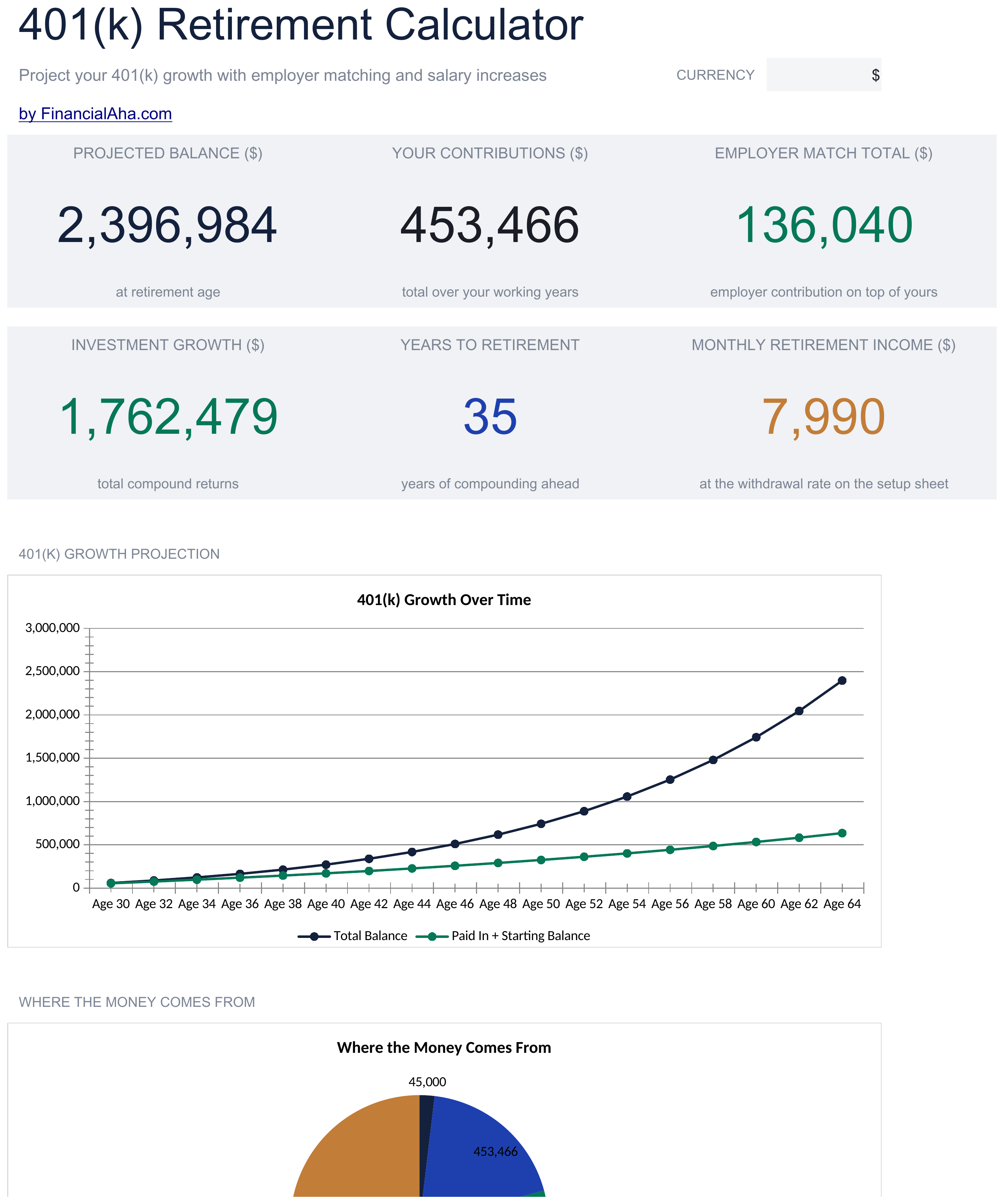 Essentials 401k Calculator spreadsheet template preview