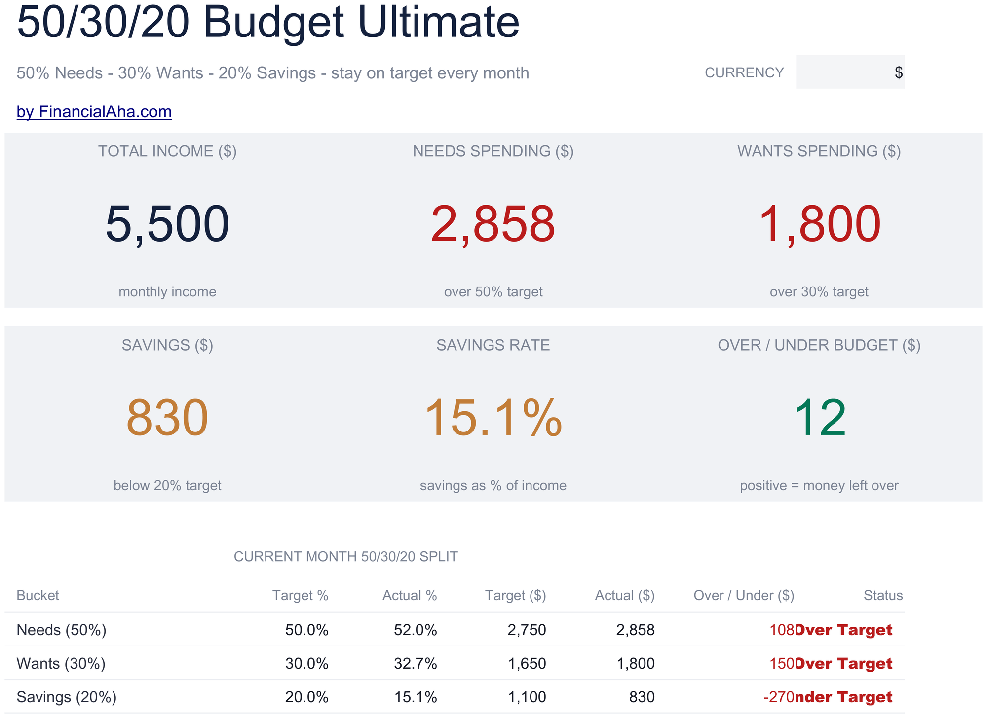 Ultimate 50/30/20 Budget spreadsheet template preview