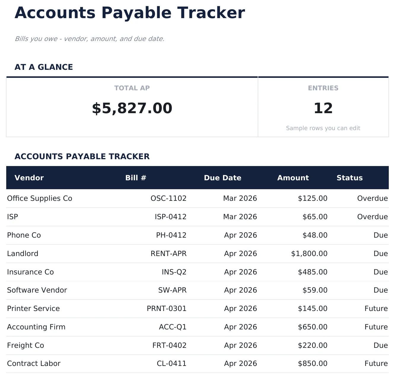 Accounts Payable Tracker preview