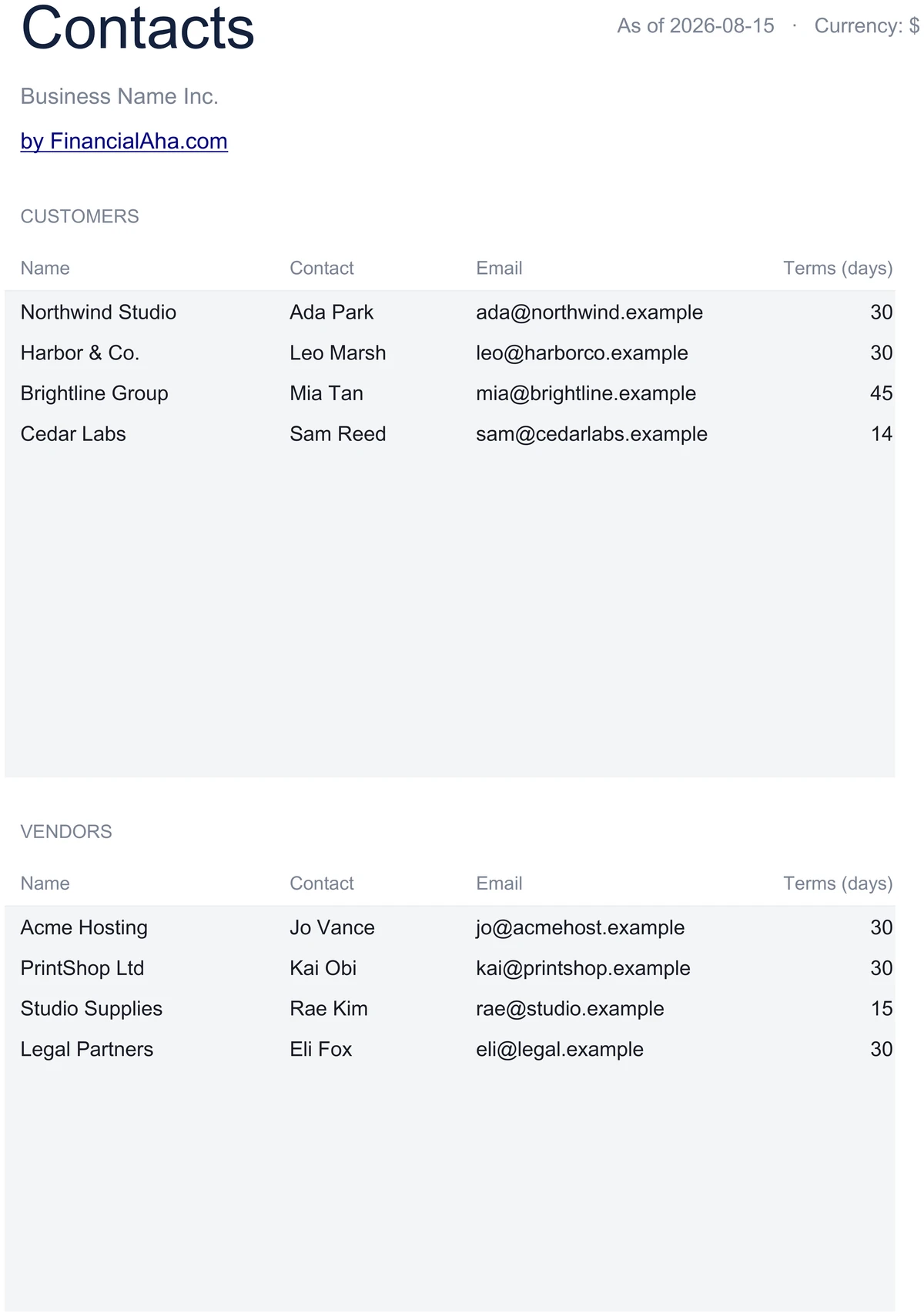 Customer and Vendor Directory