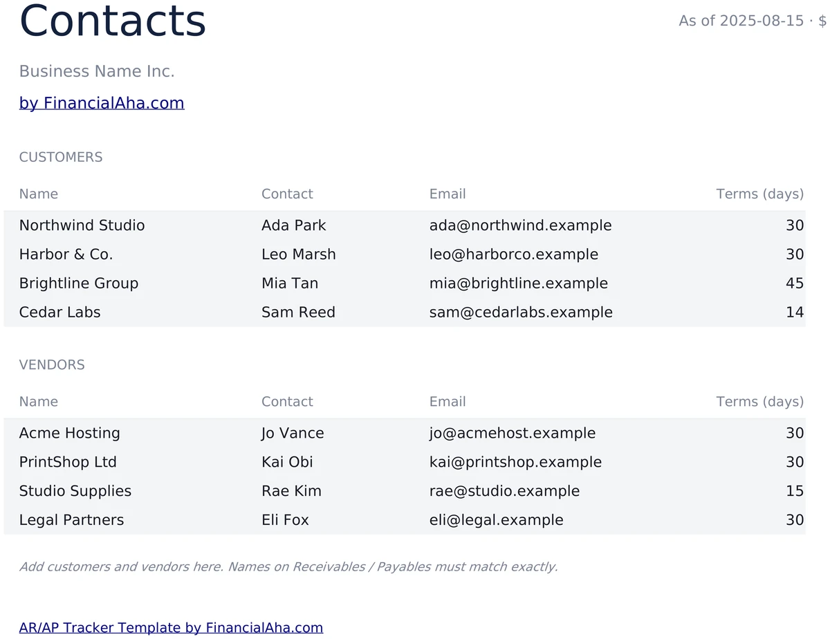 Customer and Vendor Directory