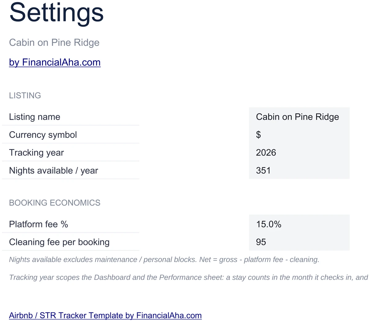Airbnb Tracker Settings
