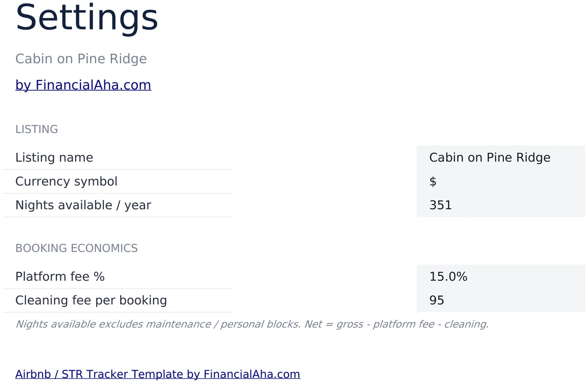 Airbnb Tracker Settings