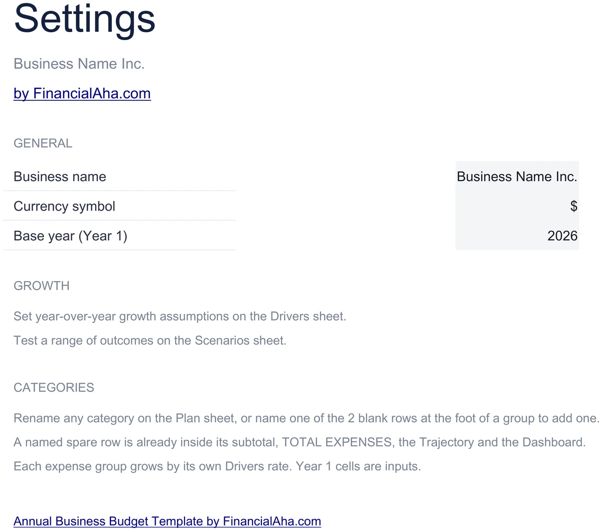 Settings and Business Details