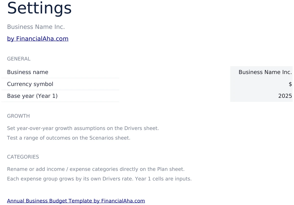 Settings and Business Details