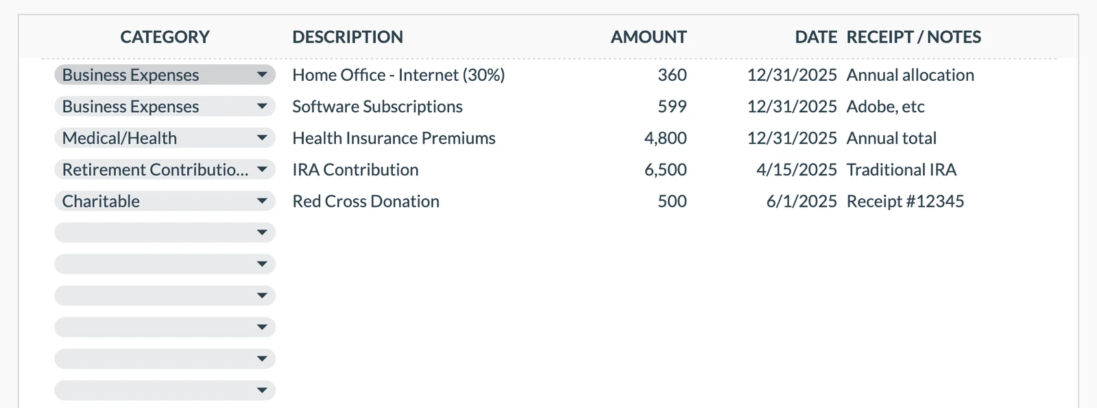 Deductions Tracking