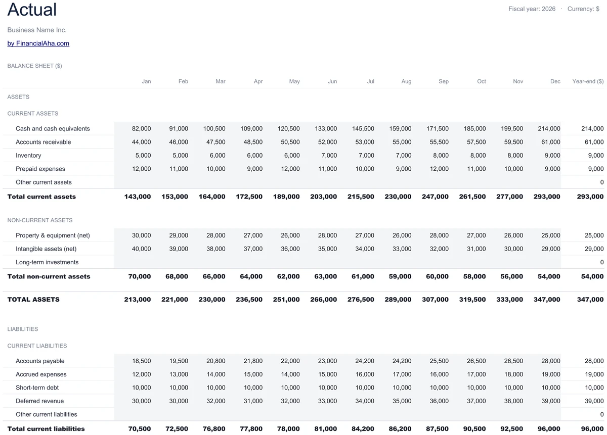 Balance Sheet Actuals Tracking