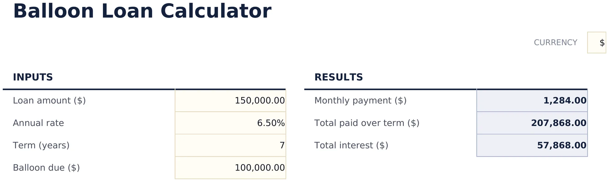 Balloon Loan Calculator preview