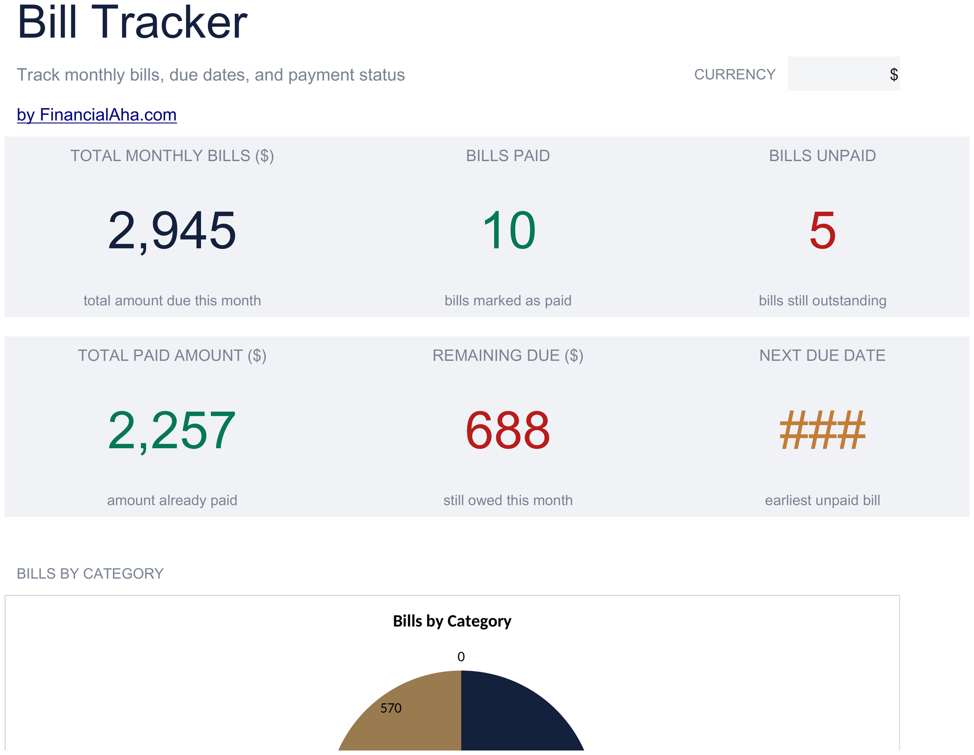 Essentials Bill Tracker spreadsheet template preview