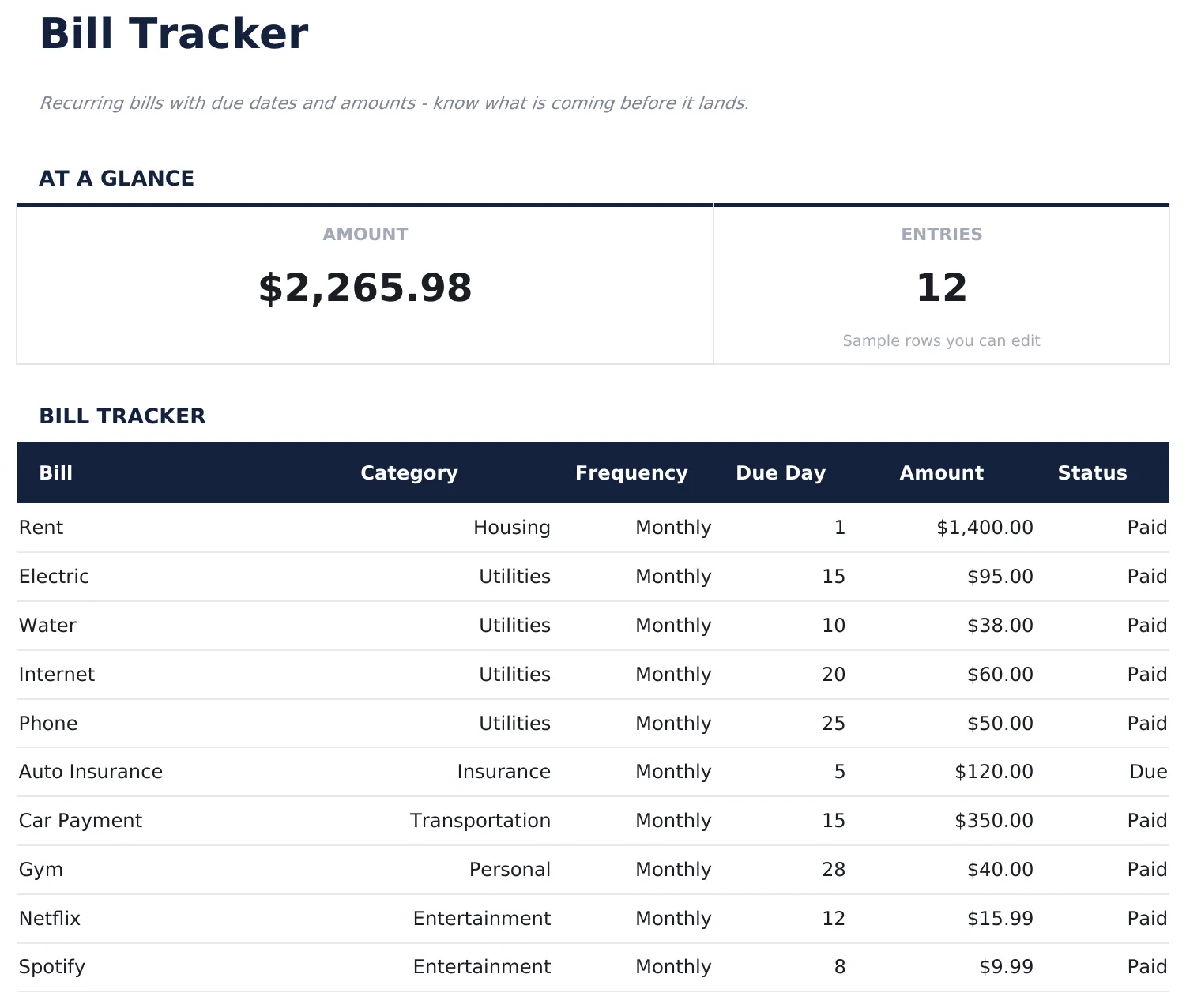 Bill Tracker preview