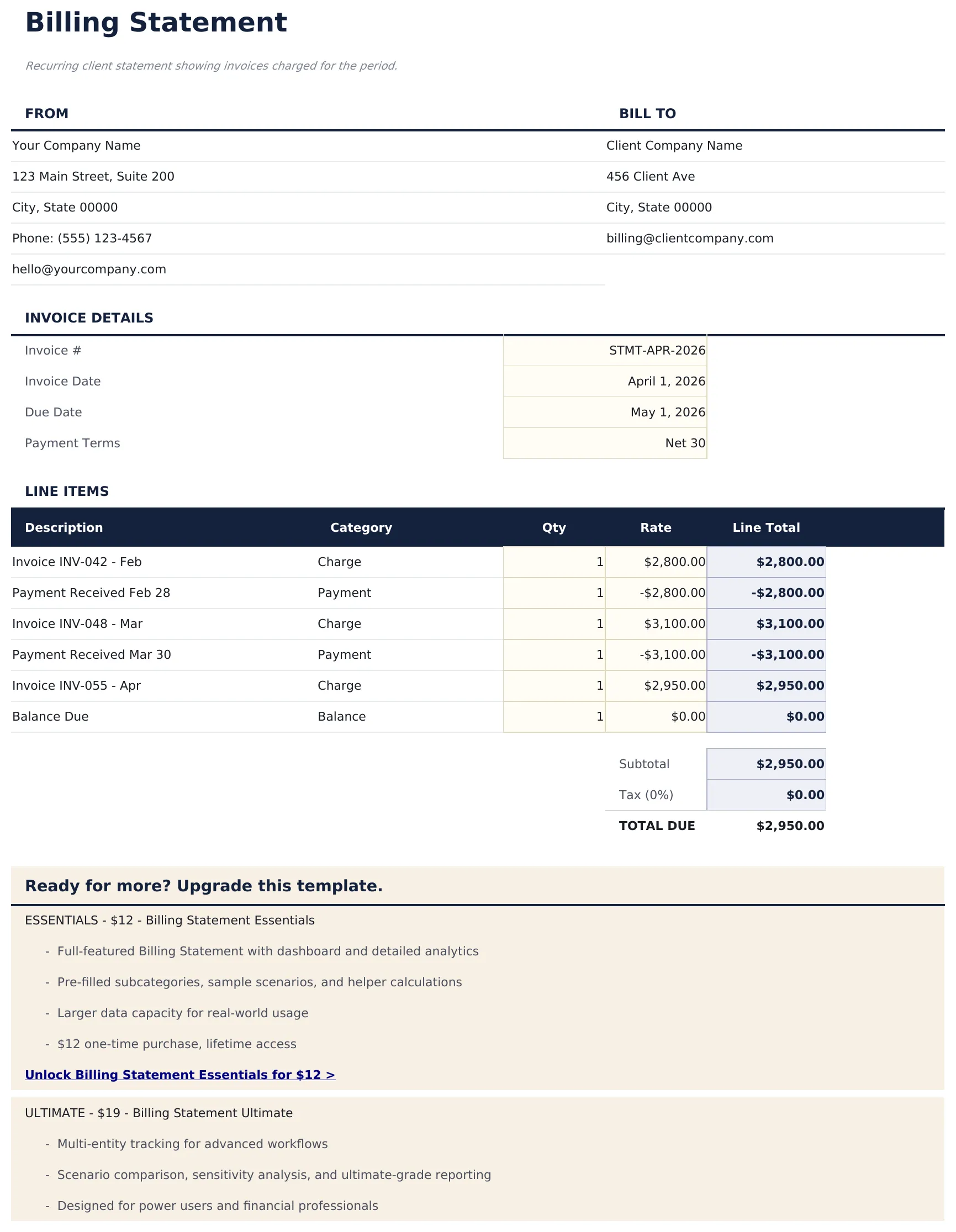 Billing Statement preview