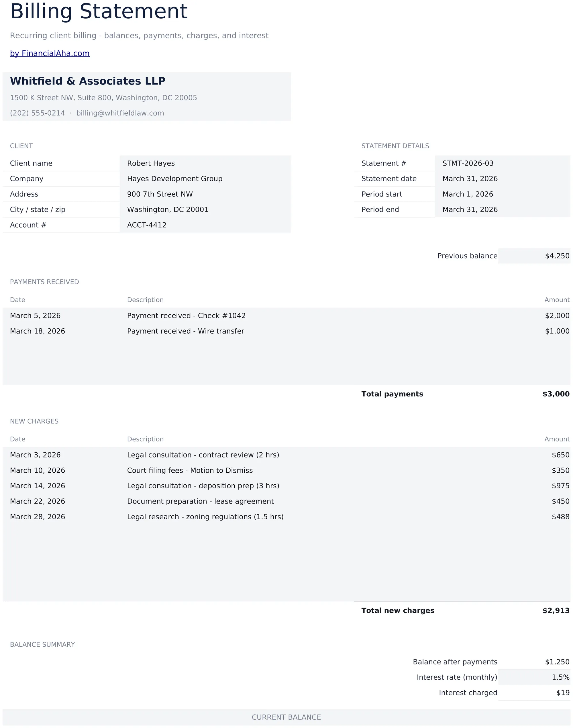 Billing Statement preview