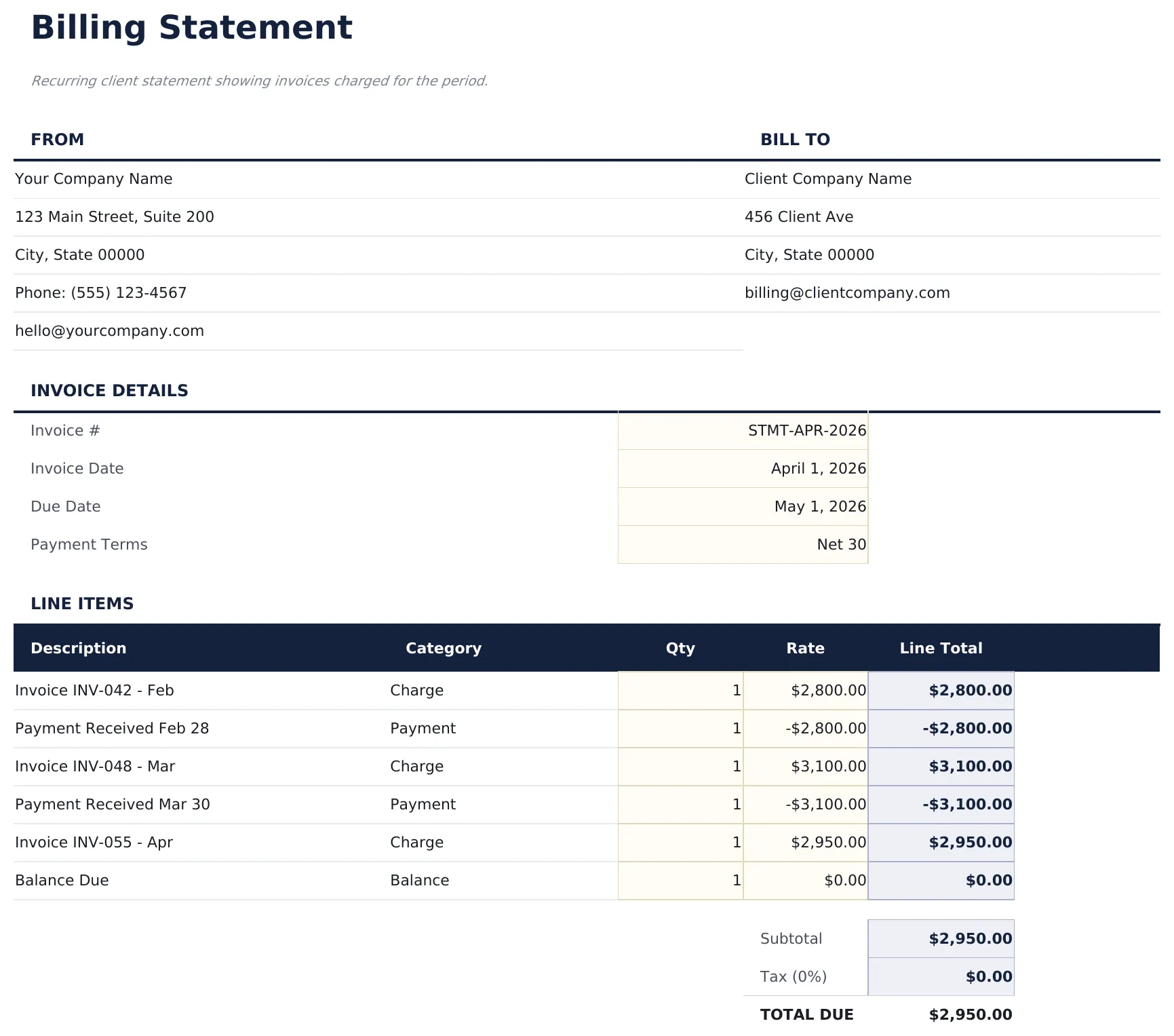 Billing Statement preview