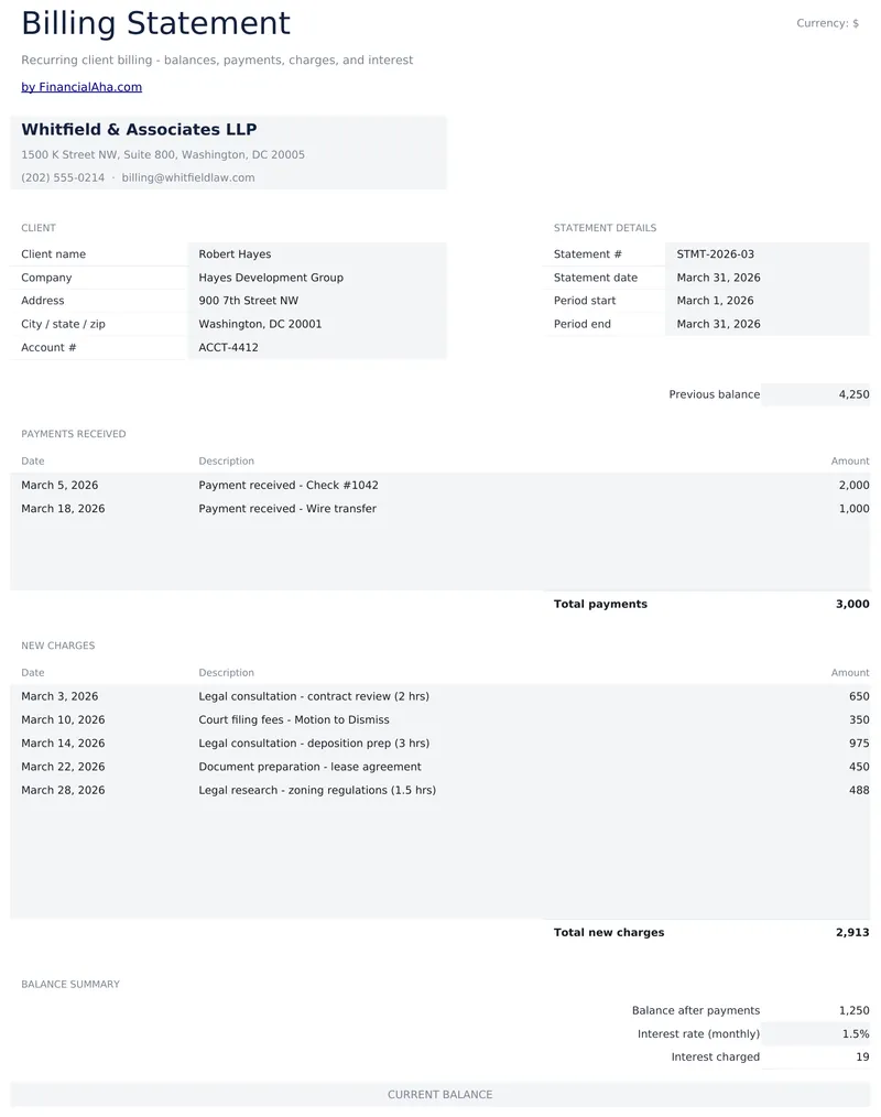 Billing Statement preview