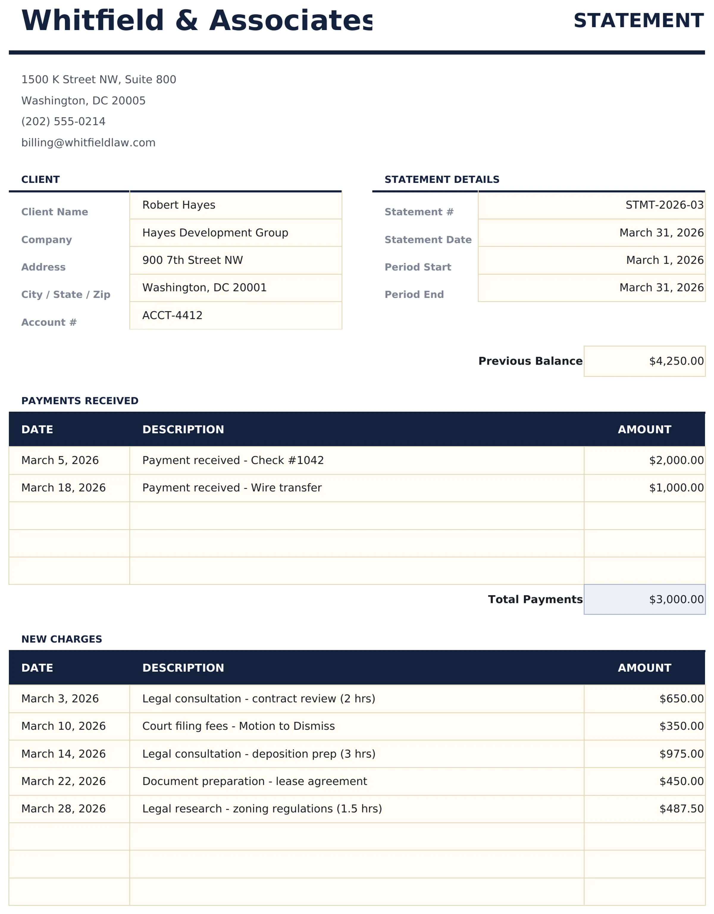 Billing Statement preview