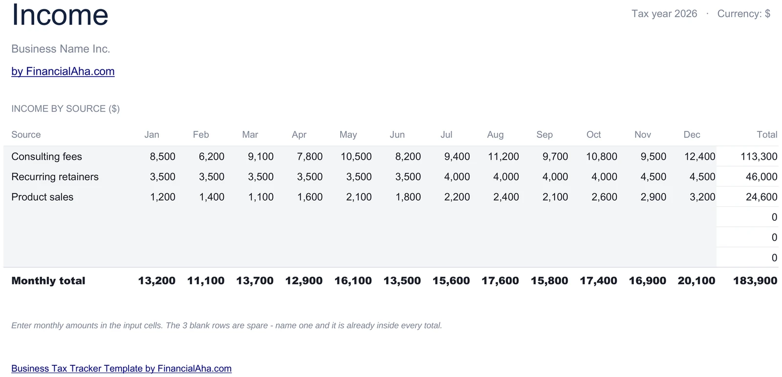 Income by Source by Month
