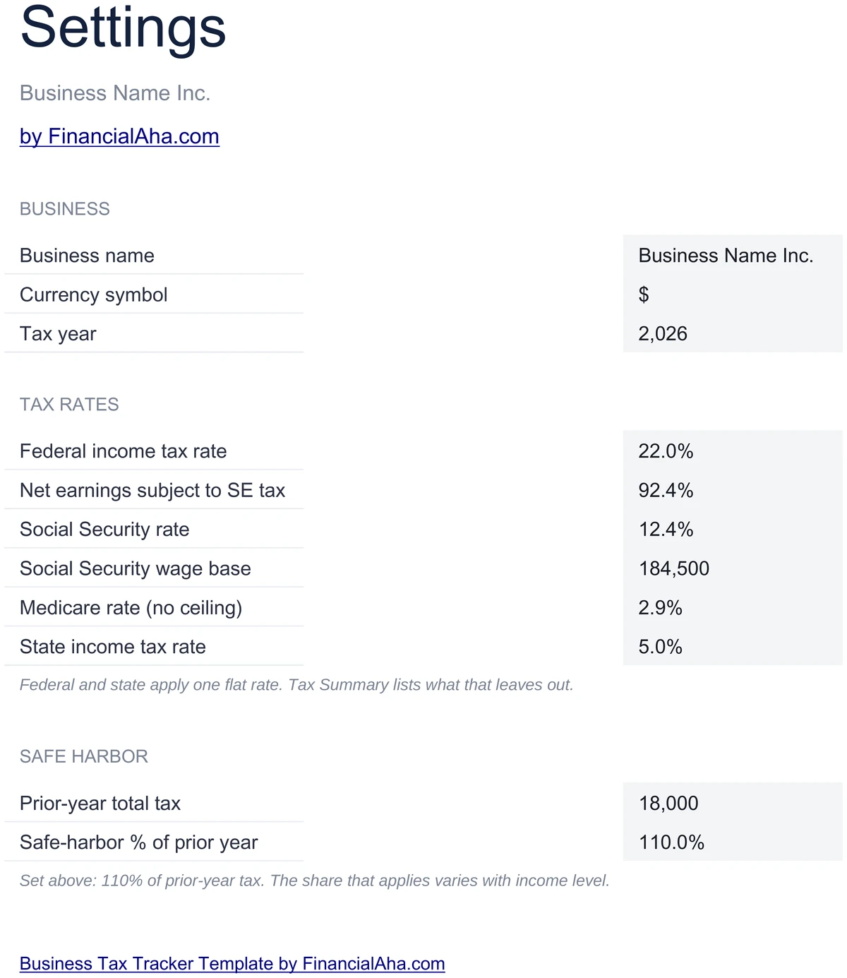 Tax Rates and Safe-Harbor Settings