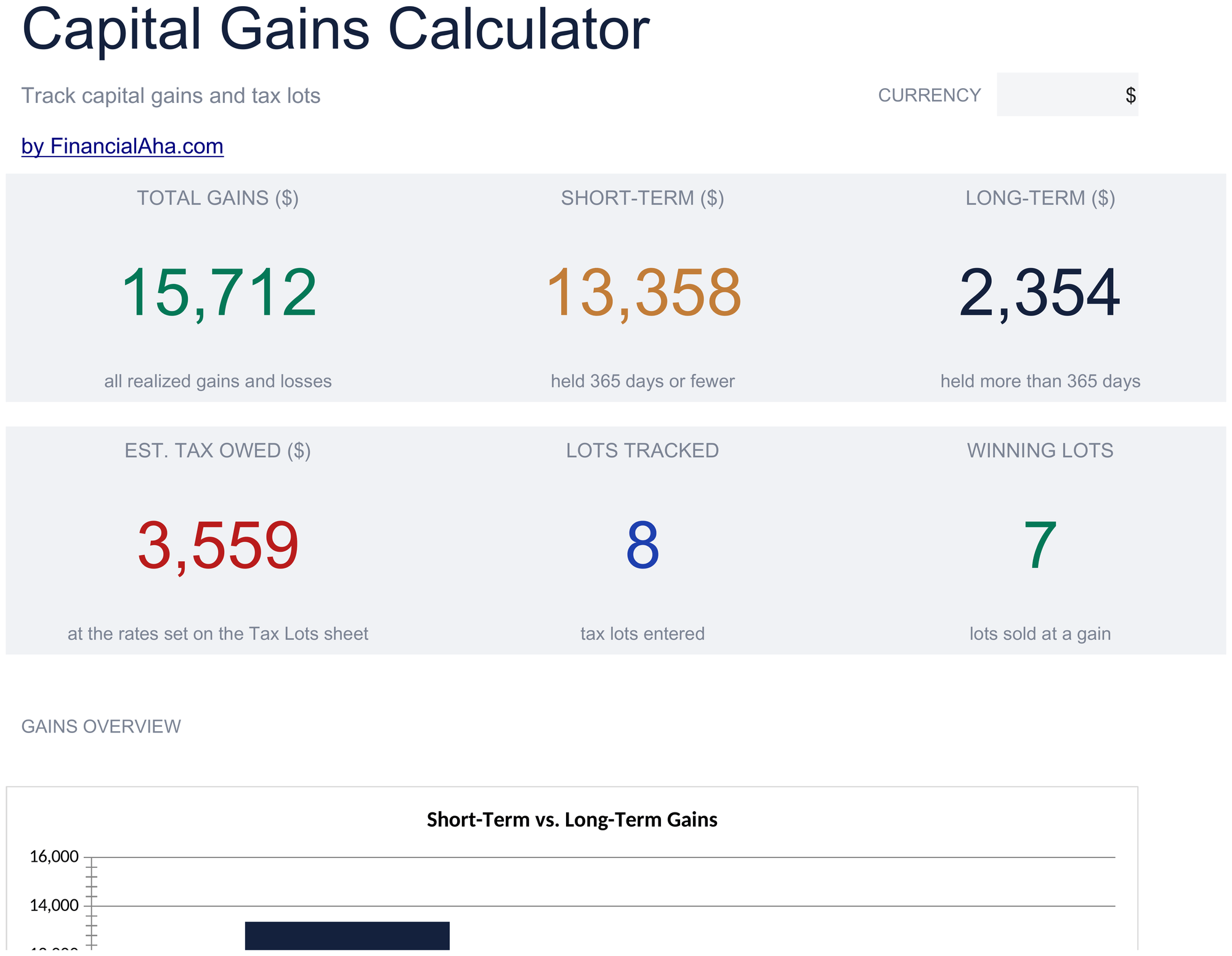 Essentials Capital Gains Calculator spreadsheet template preview