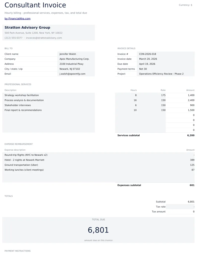 Consultant Invoice preview