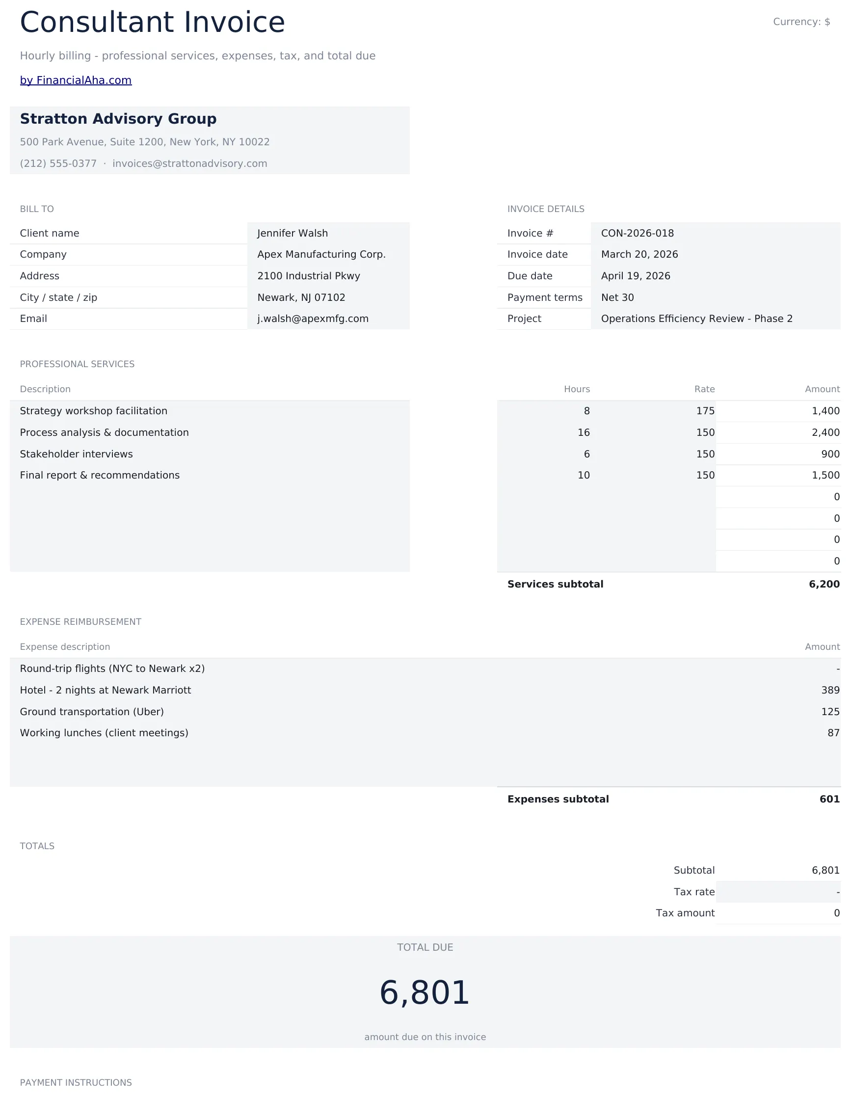 Consultant Invoice preview