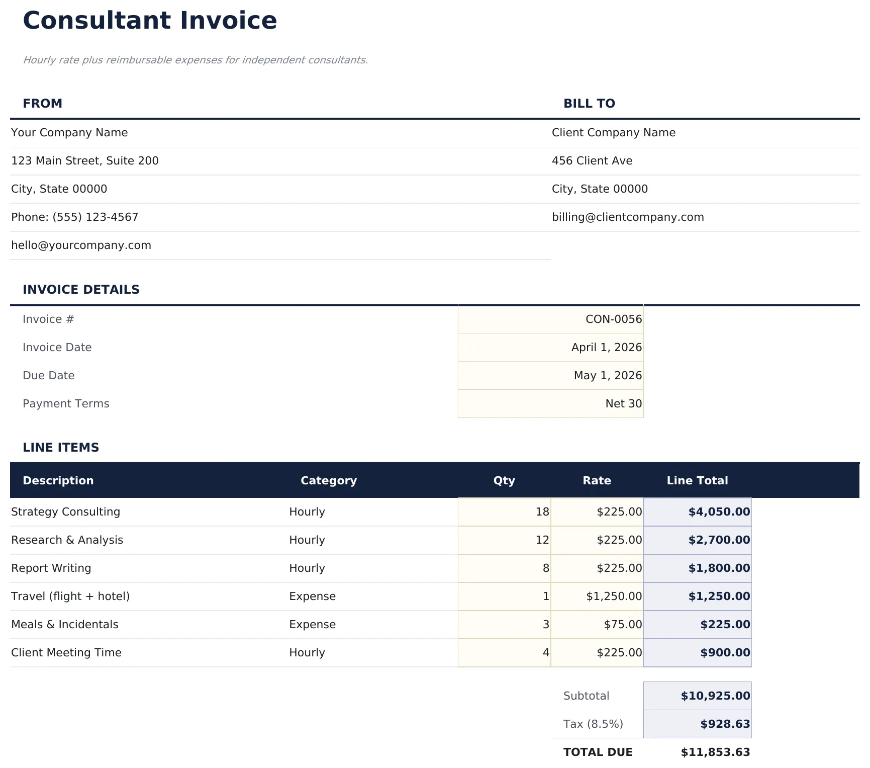Consultant Invoice preview