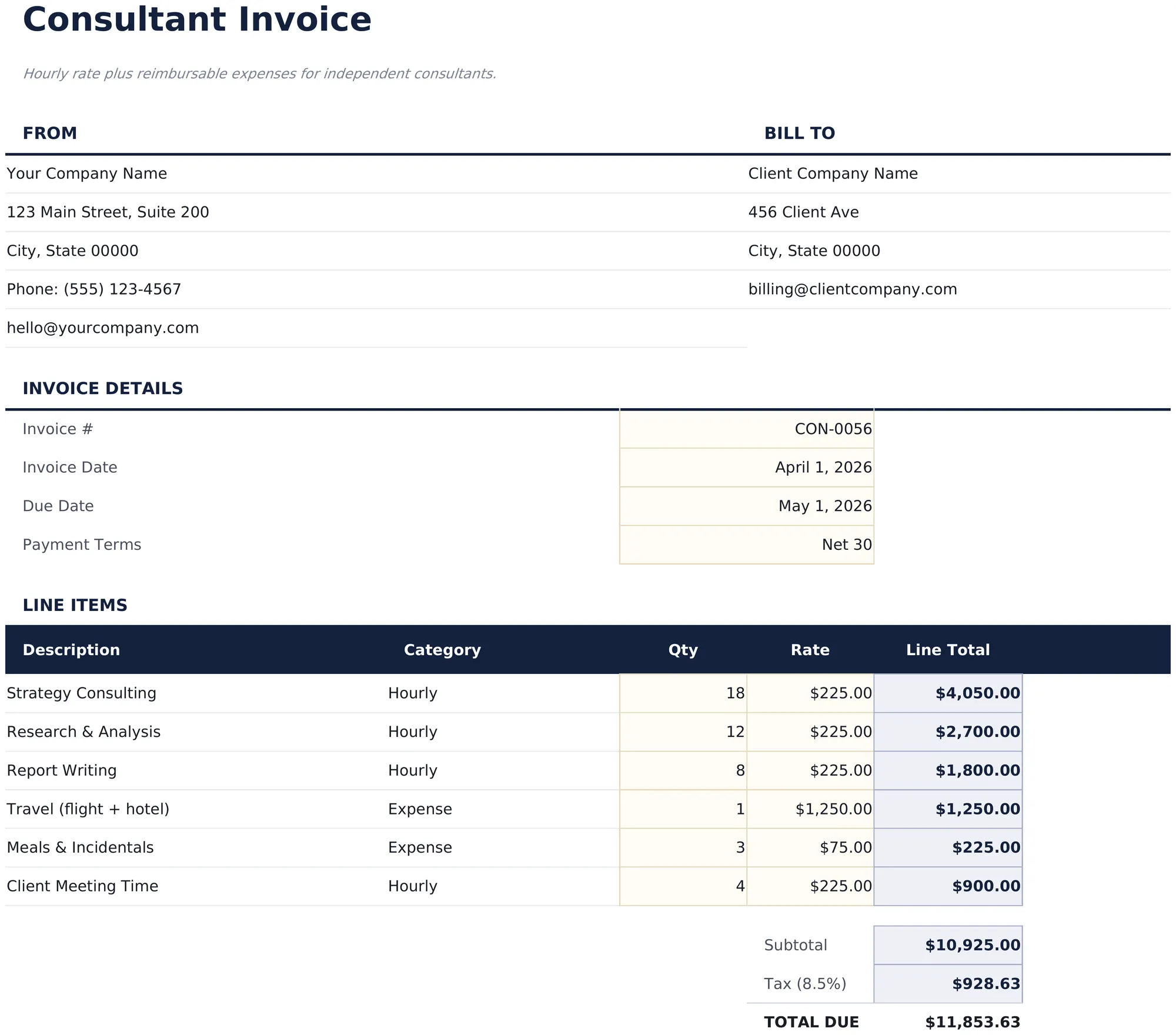 Consultant Invoice preview
