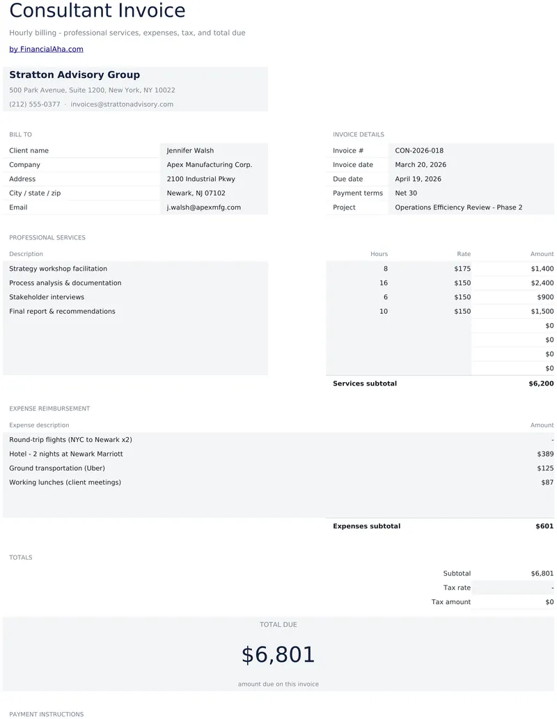 Consultant Invoice preview