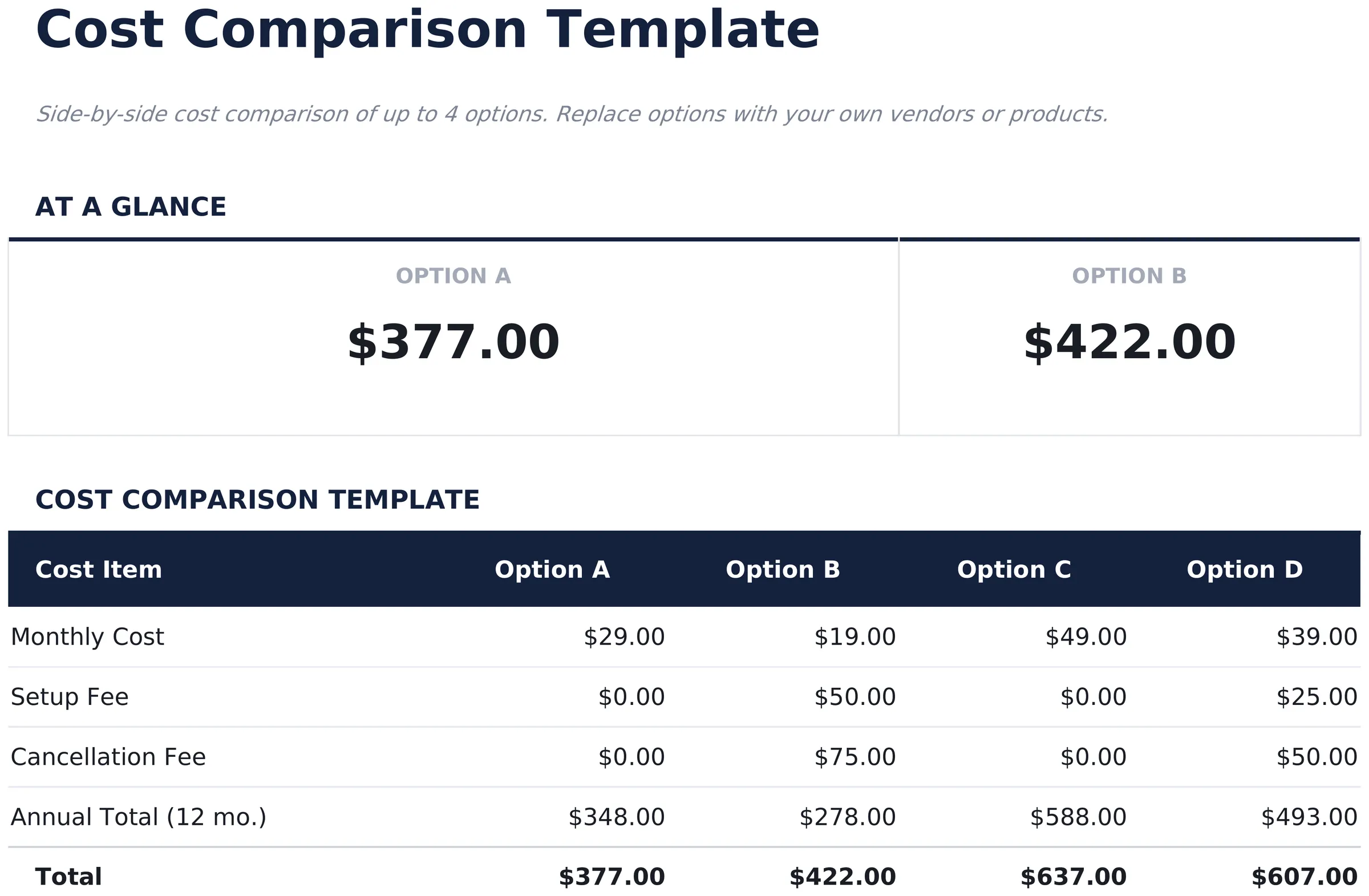 Cost Comparison Template preview
