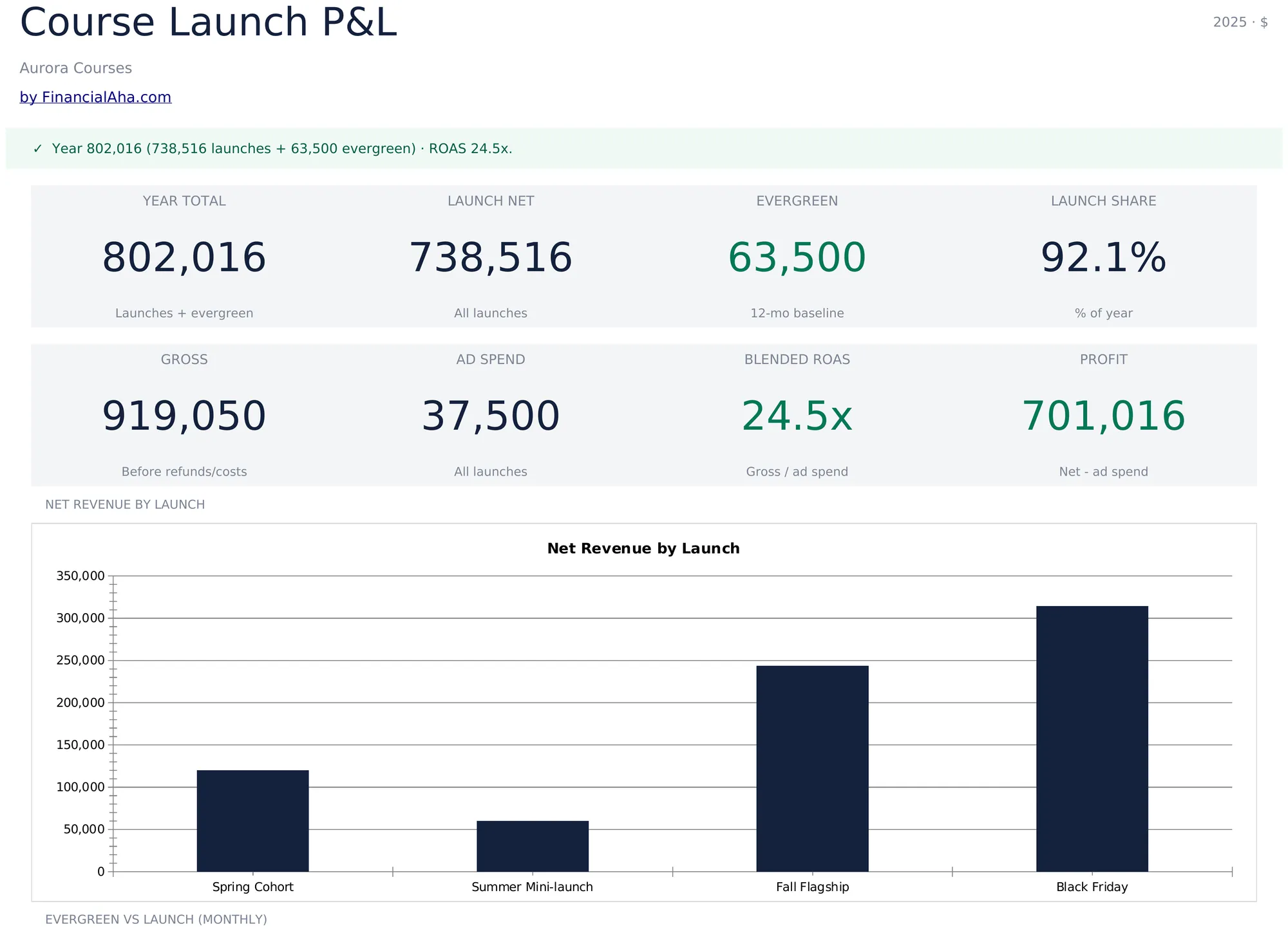 Course Launch P&L Template Preview