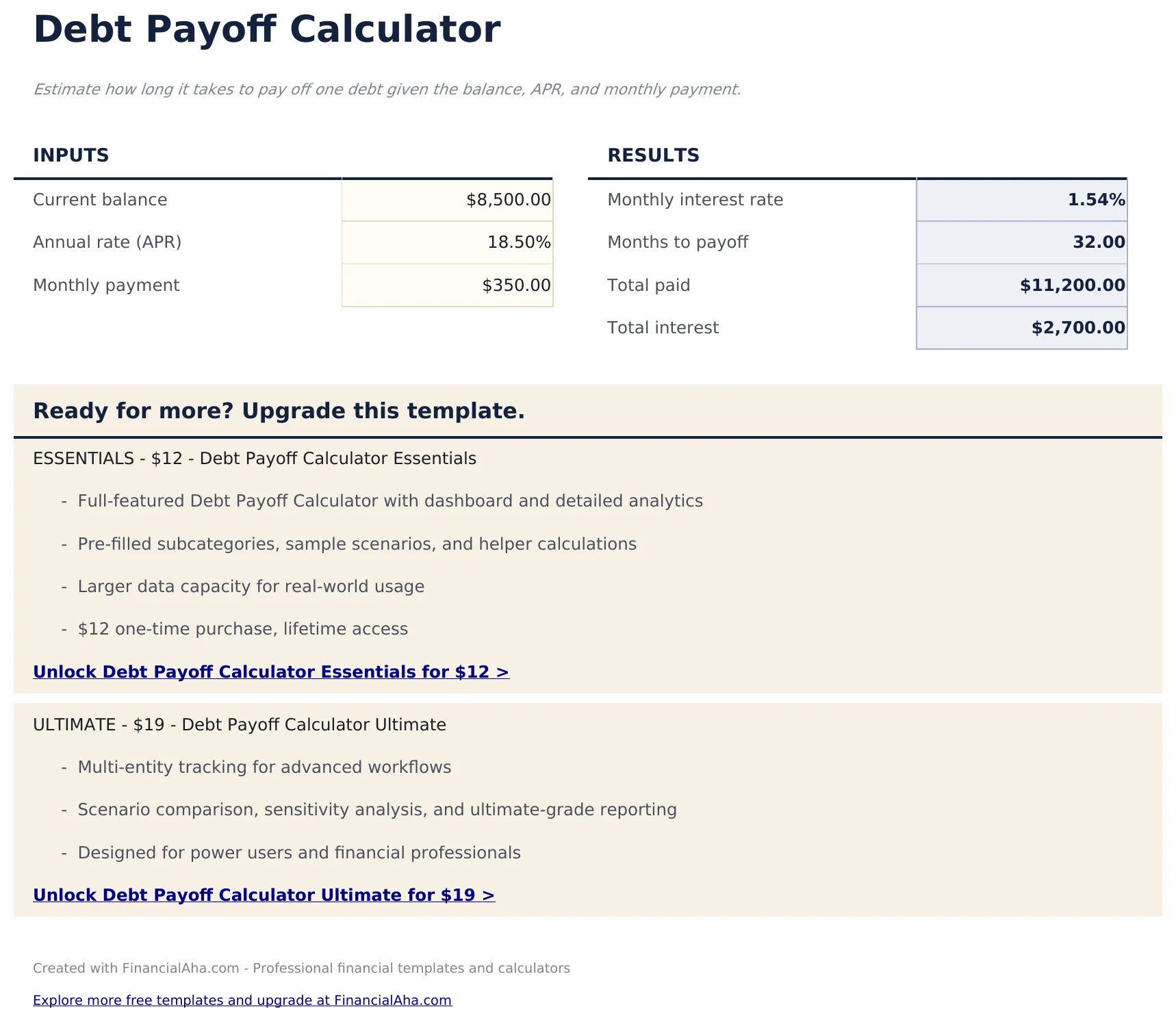 Debt Payoff Calculator preview
