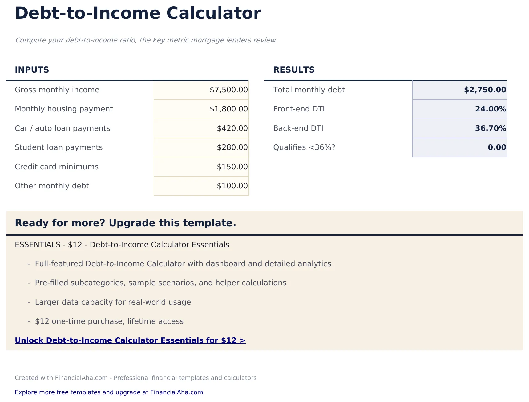 Debt-to-Income Calculator preview