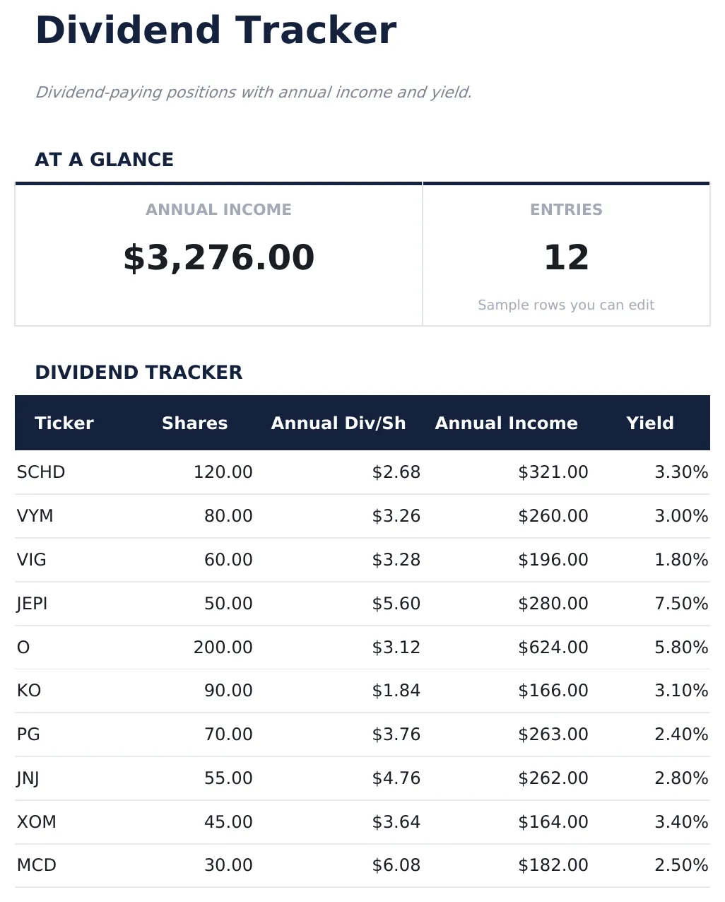 Dividend Tracker preview