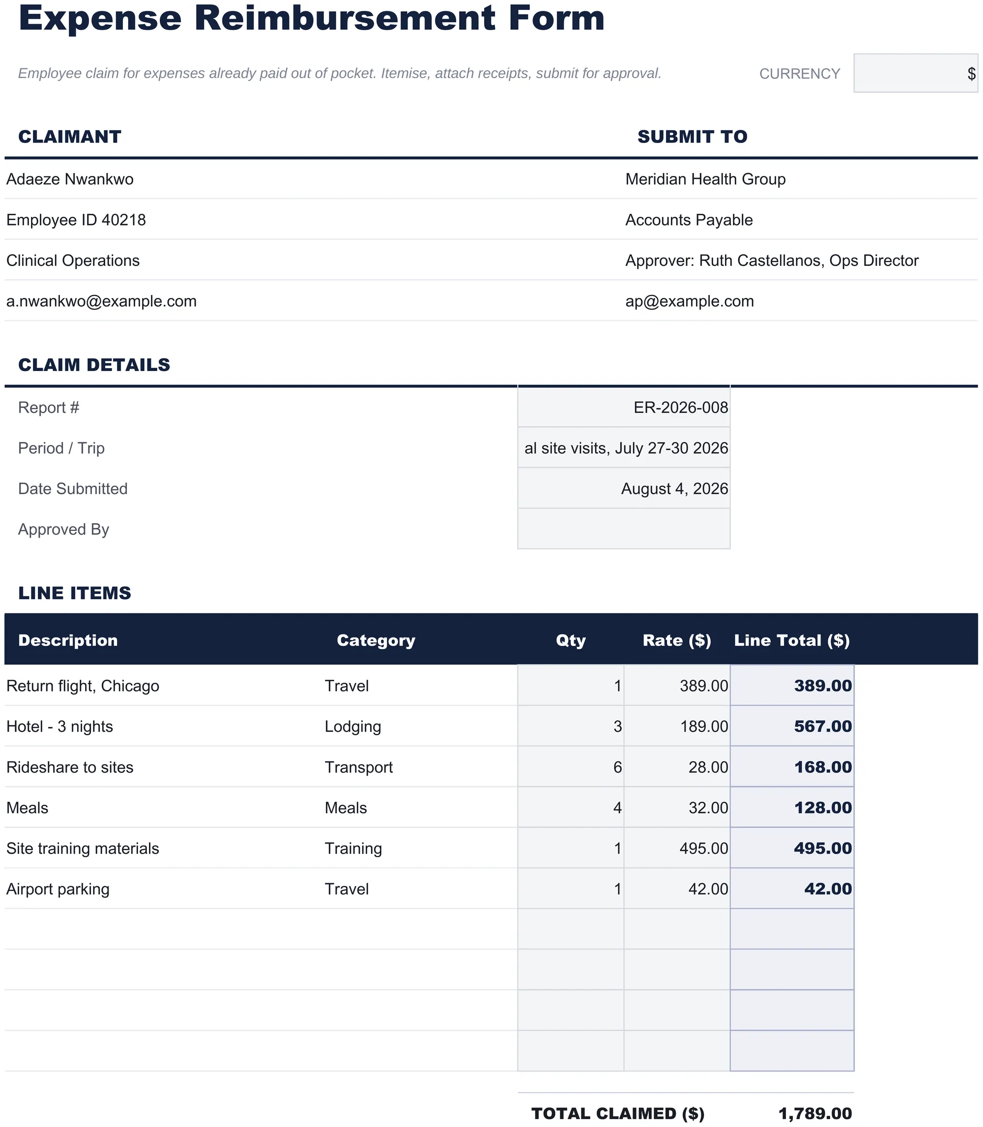 免费 费用报销表 电子表格模板 适用于 Google Sheets 和 Excel - dashboard preview