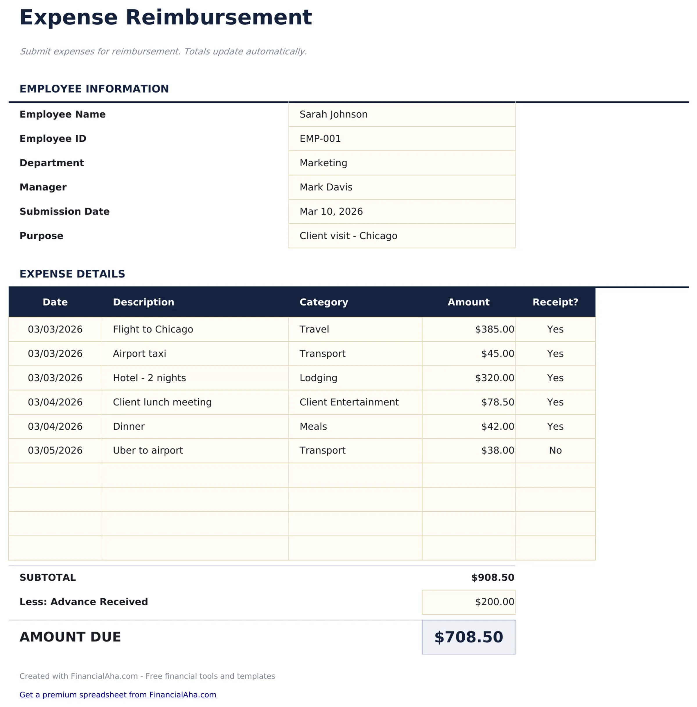 Expense Reimbursement Form preview