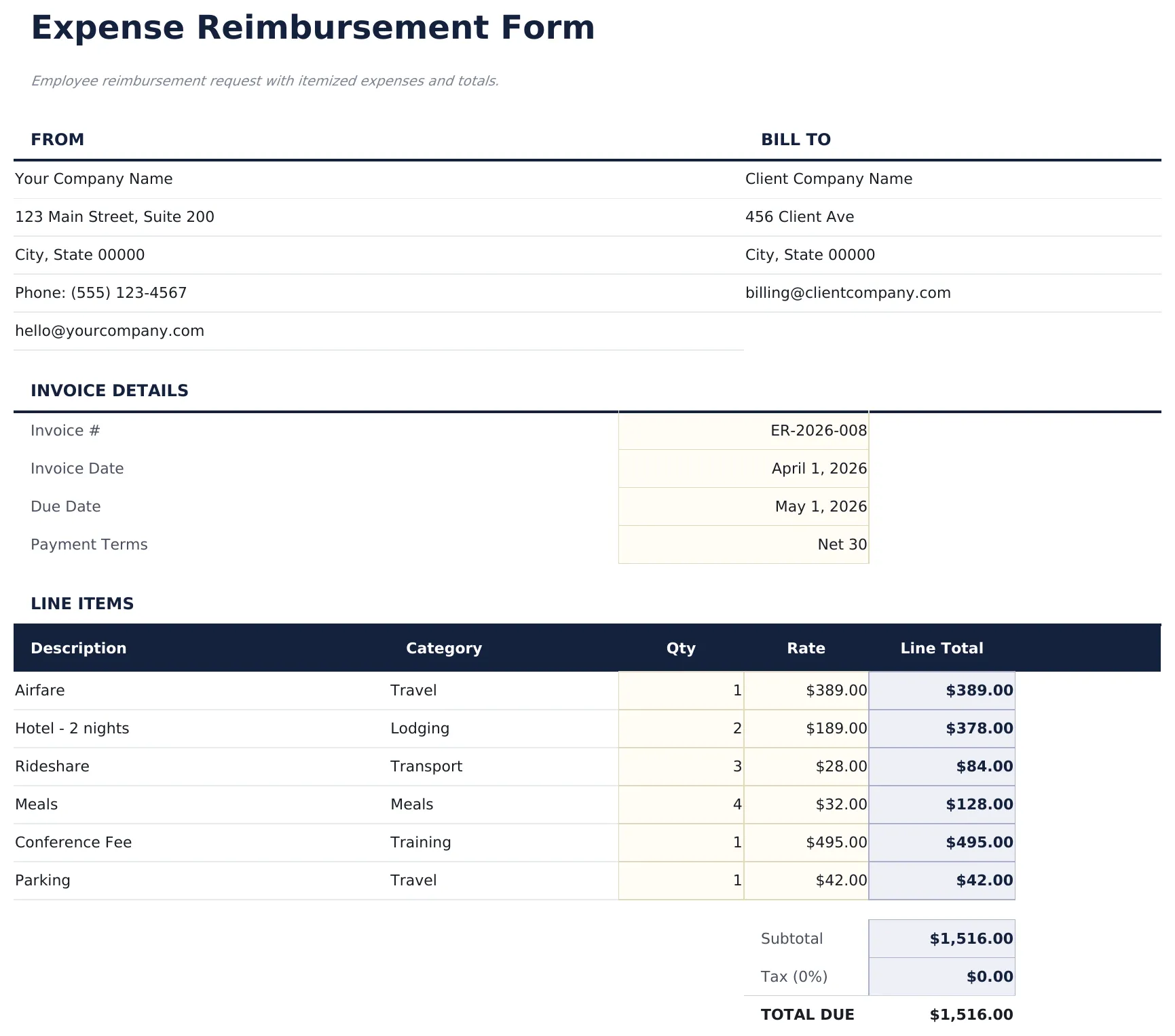 Expense Reimbursement Form preview