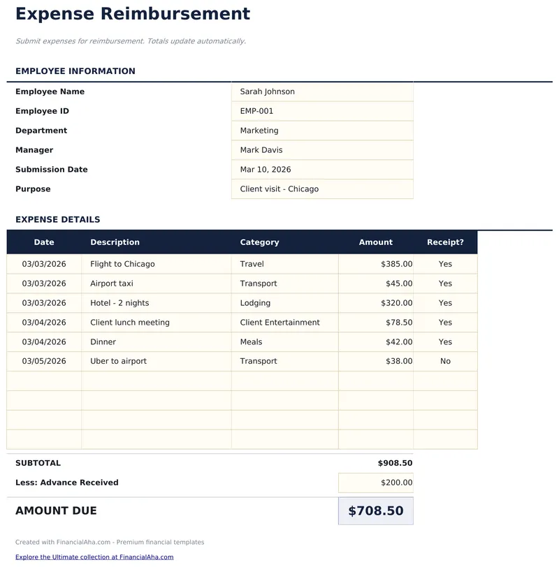 Expense Reimbursement Form preview