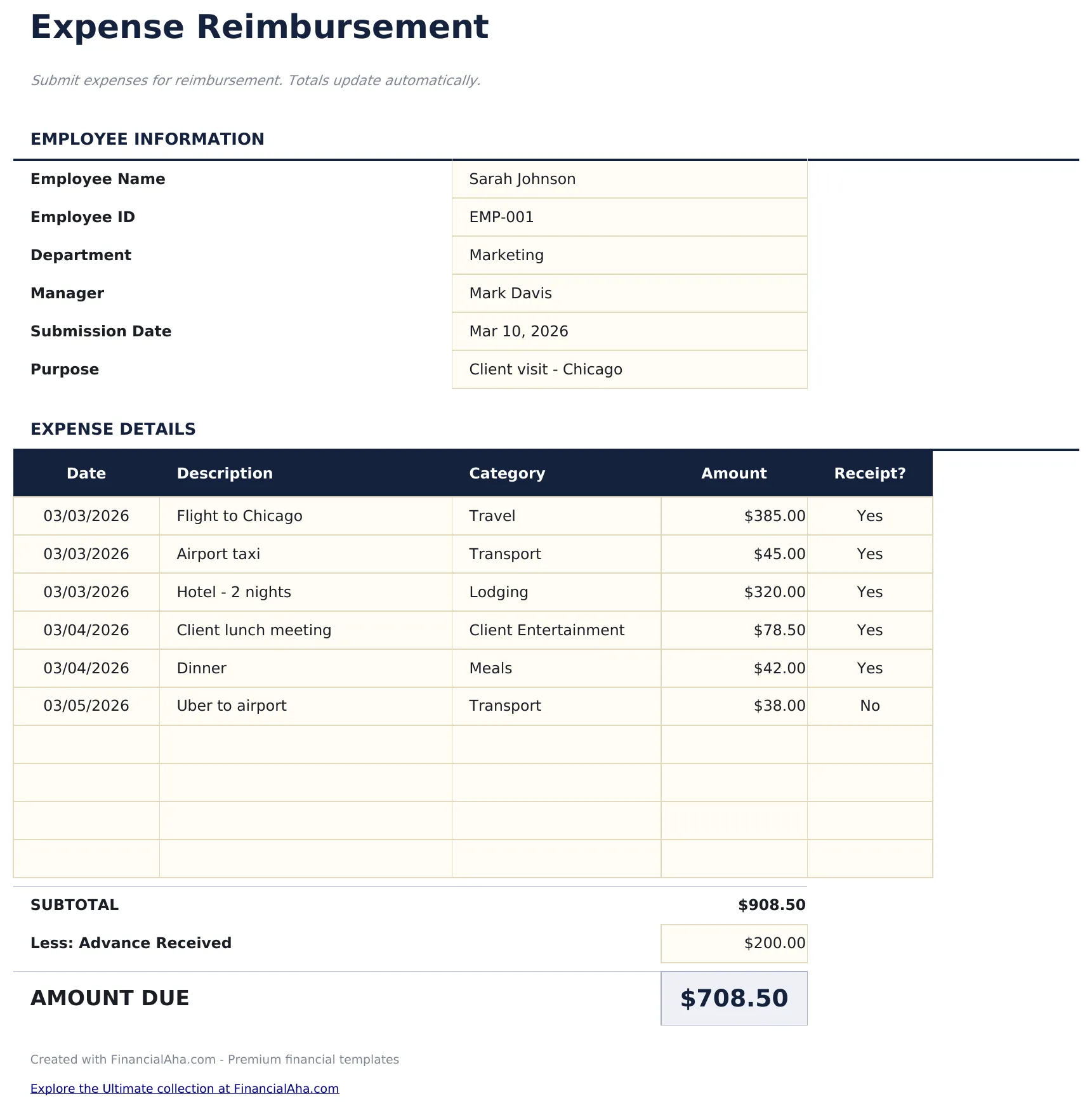 Expense Reimbursement Form preview