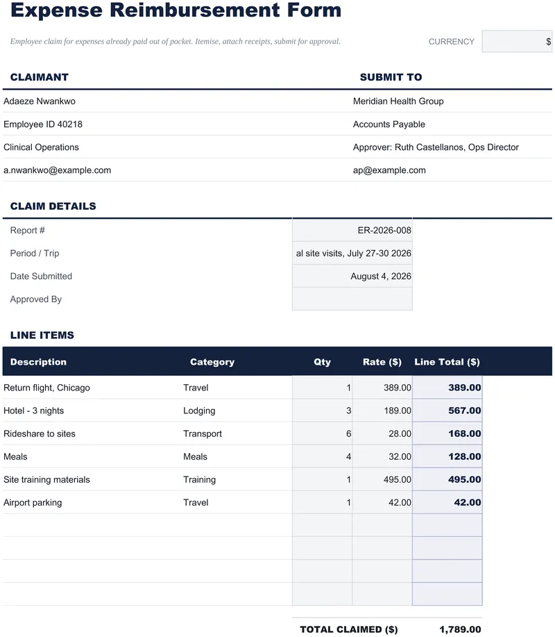 Expense Reimbursement Form