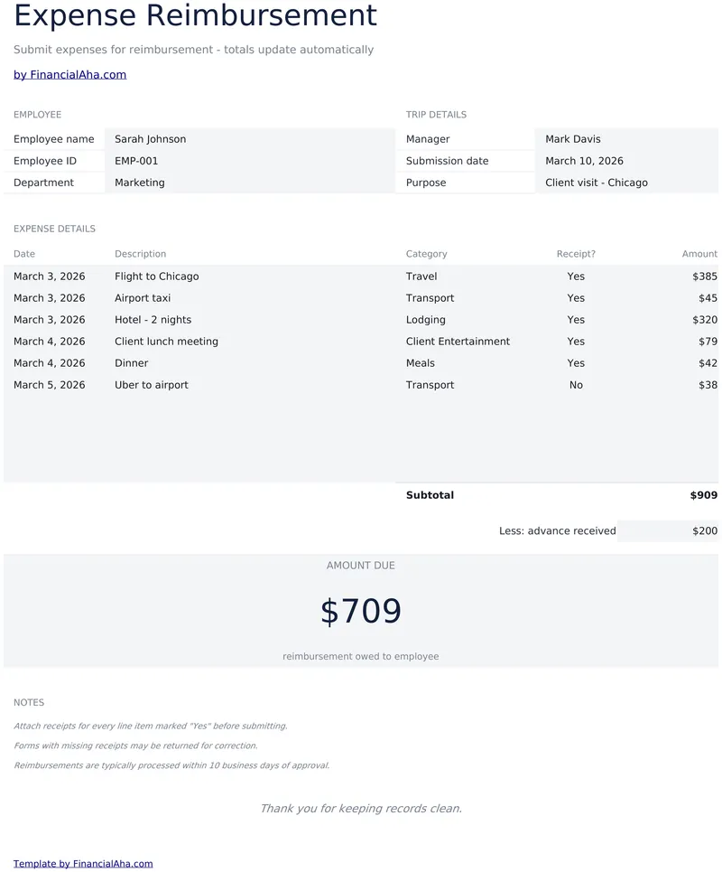 Expense Reimbursement Form preview