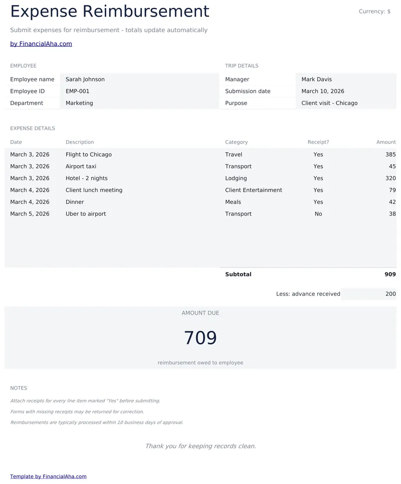Expense Reimbursement Form preview
