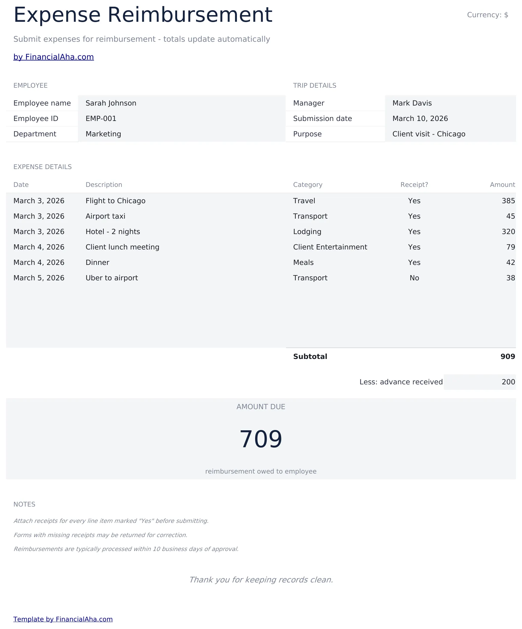 Expense Reimbursement Form preview
