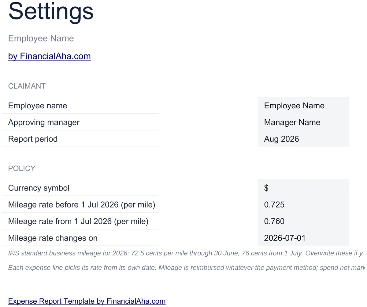 Employee, Period, and Mileage Settings