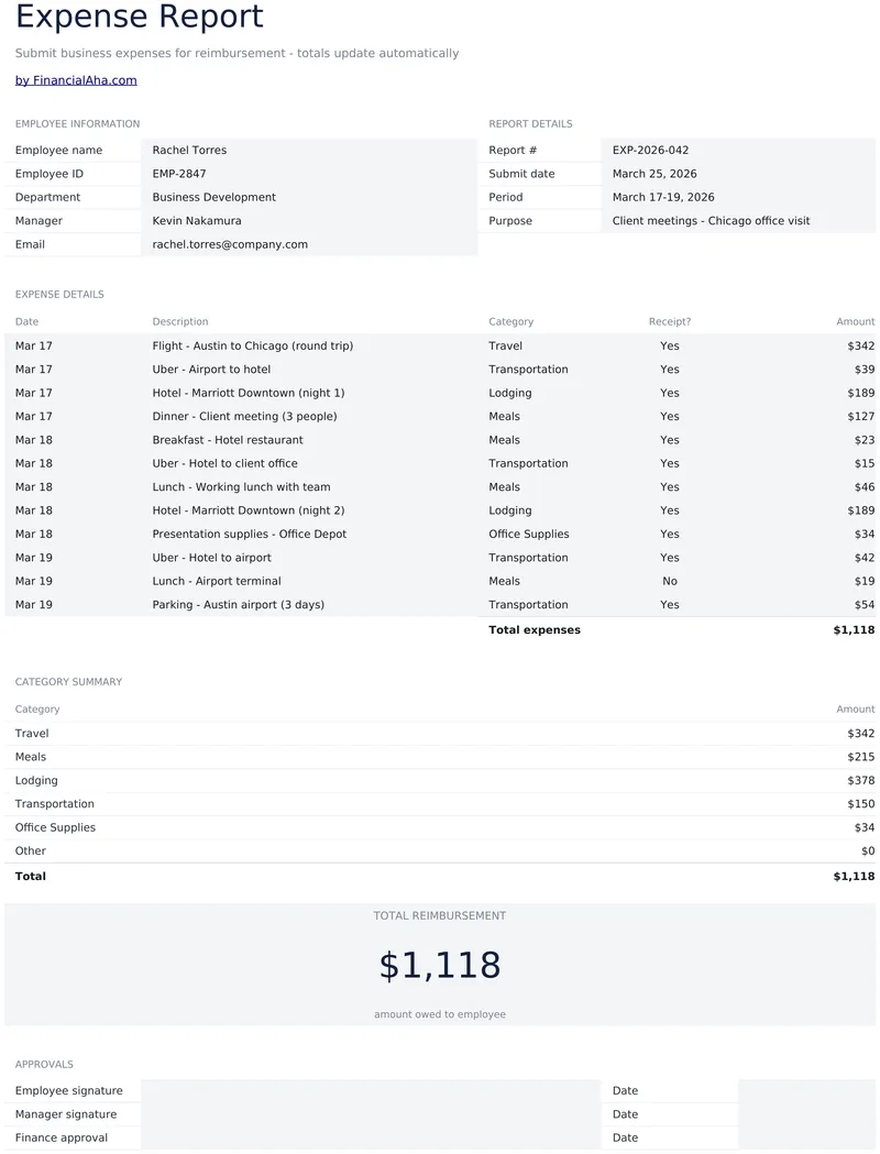 Expense Report preview