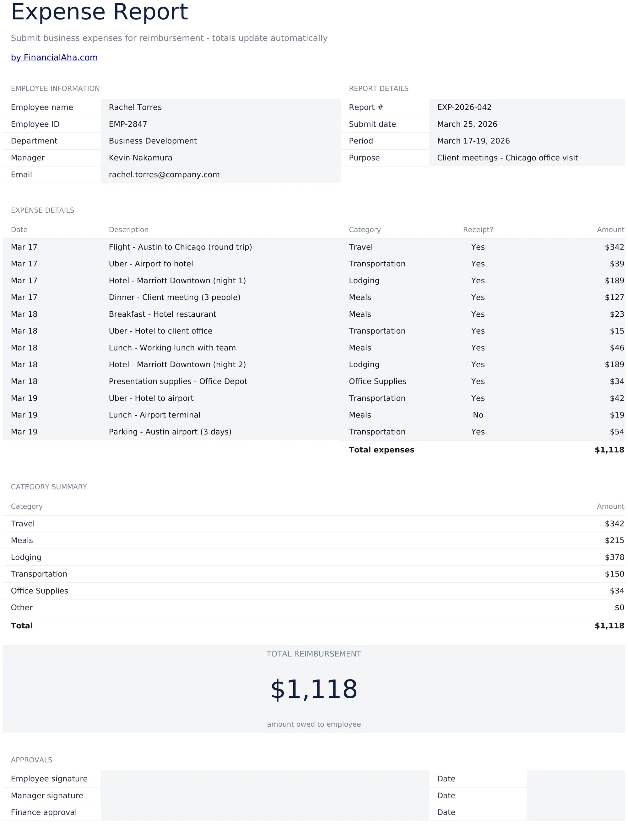 Expense Report preview