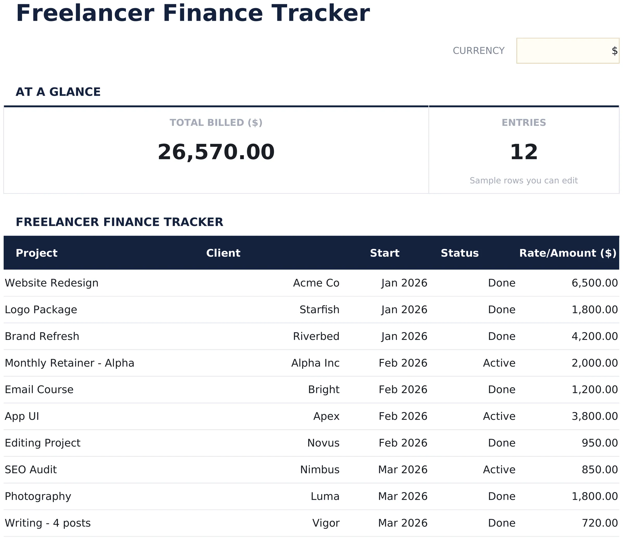Freelancer Finance Tracker preview