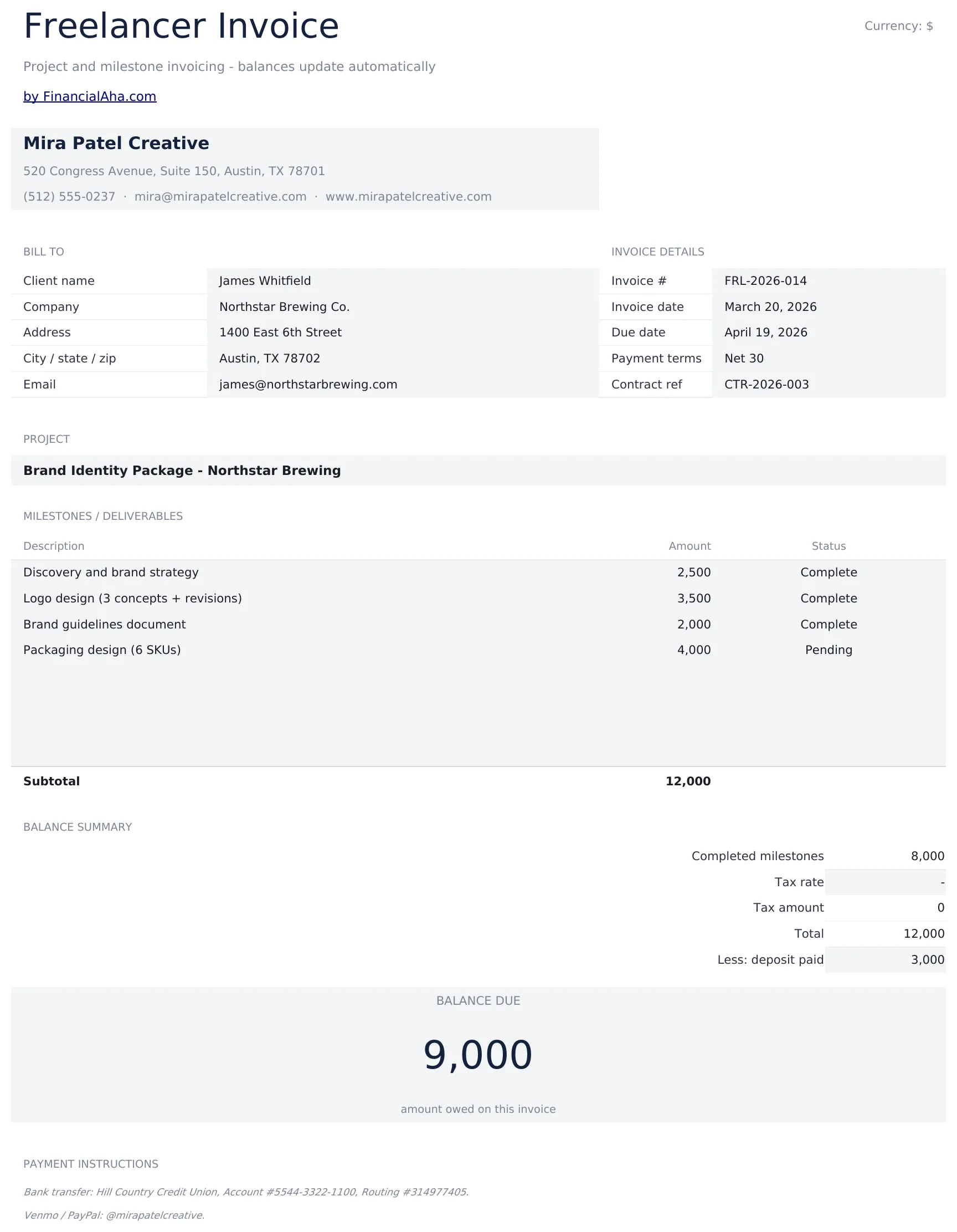 Freelancer Invoice preview