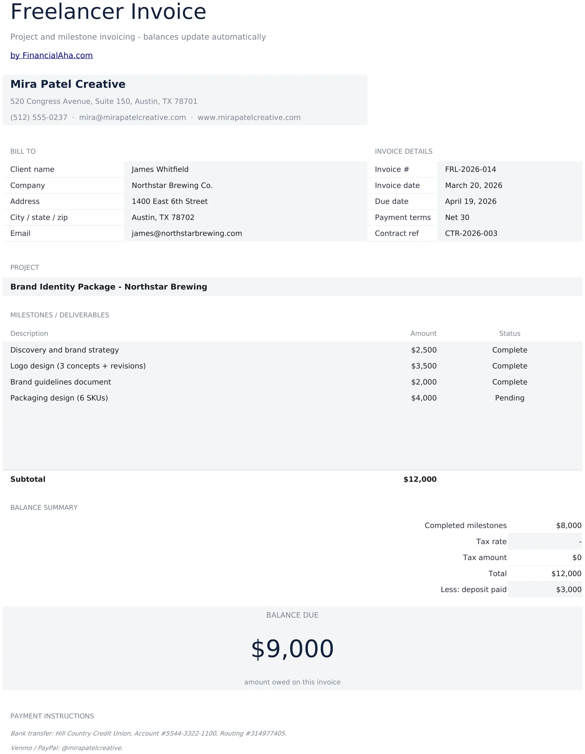Freelancer Invoice preview