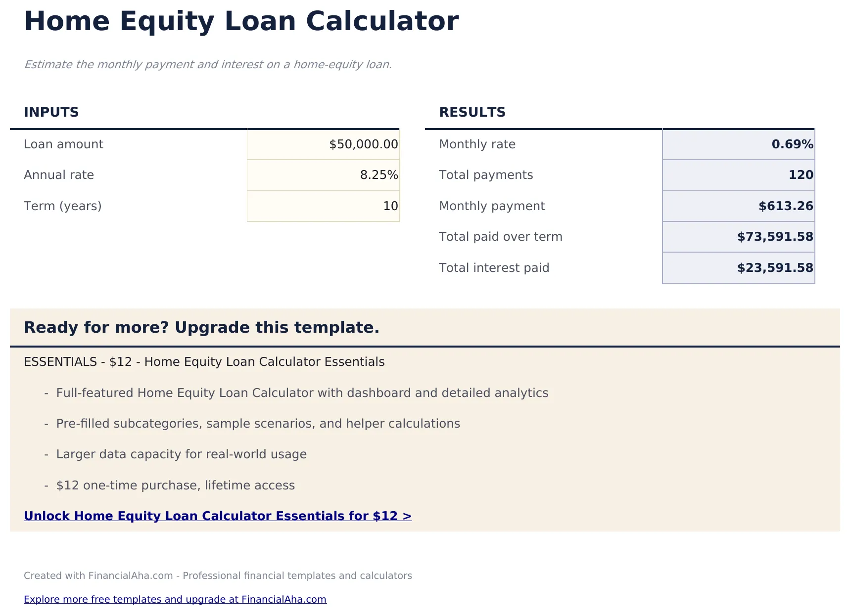 Home Equity Loan Calculator preview