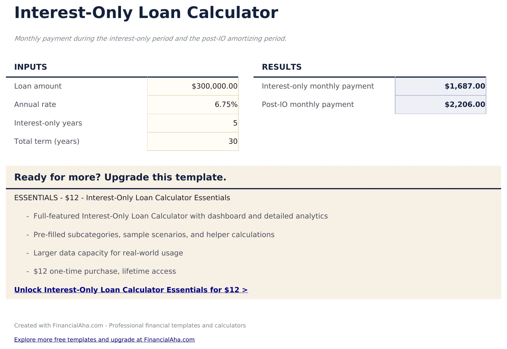 Interest-Only Loan Calculator preview